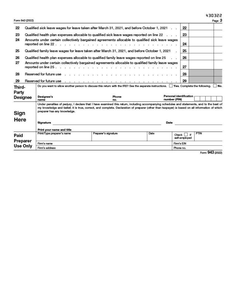 943 Form 2023 Employers Annual Federal Tax Return For Agricultural