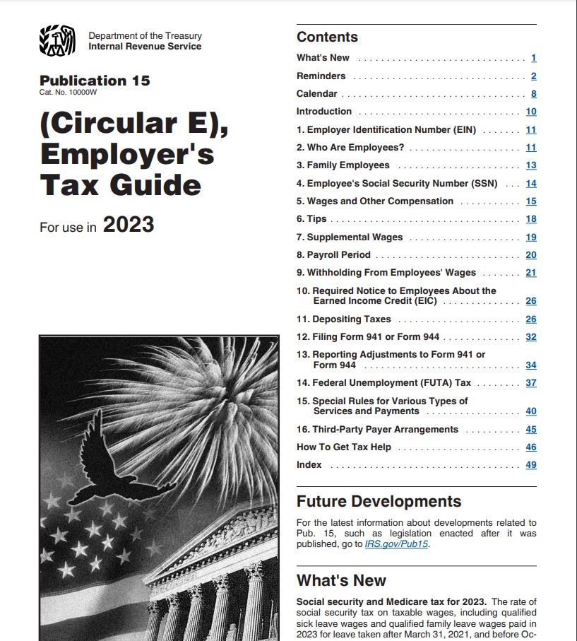 IRS Circular E 2023 Publication 15, Employer's Tax Guide