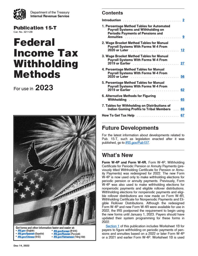 Federal Income Tax Withholding Tables 2023 Weekly, Biweekly, Monthly