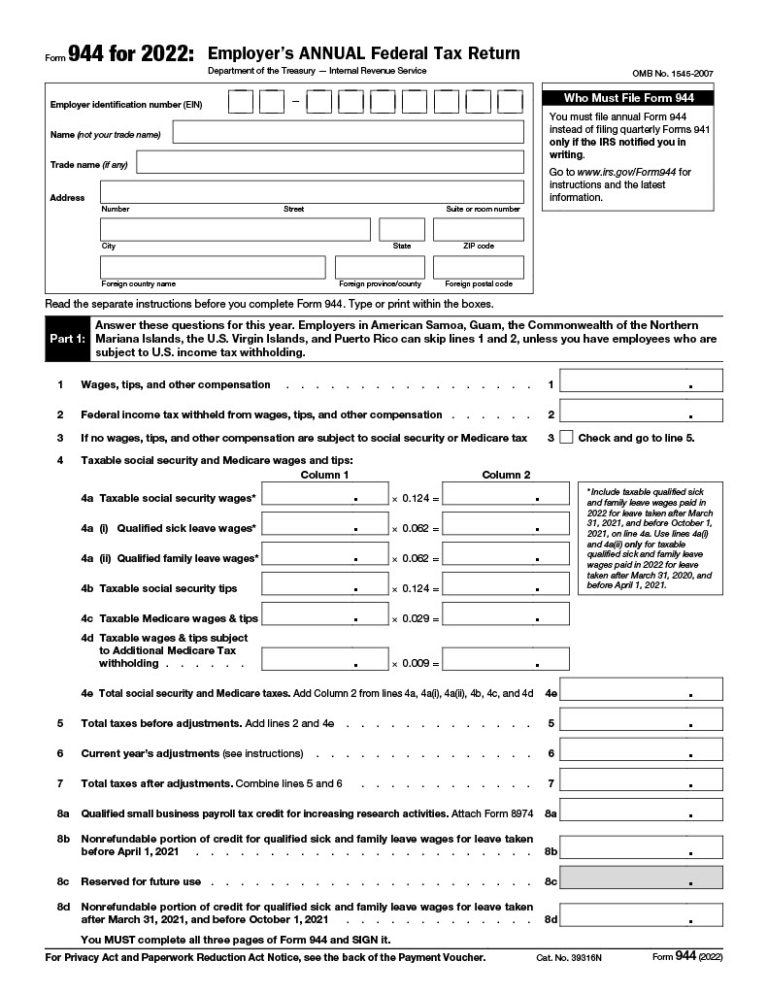 Form 944 2023, Employer's Annual Federal Tax Return