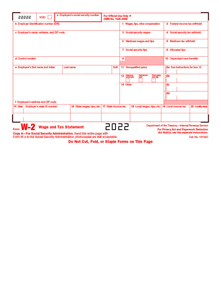 IRS W-2 Form 2022 Printable - IRS Tax Forms 2024