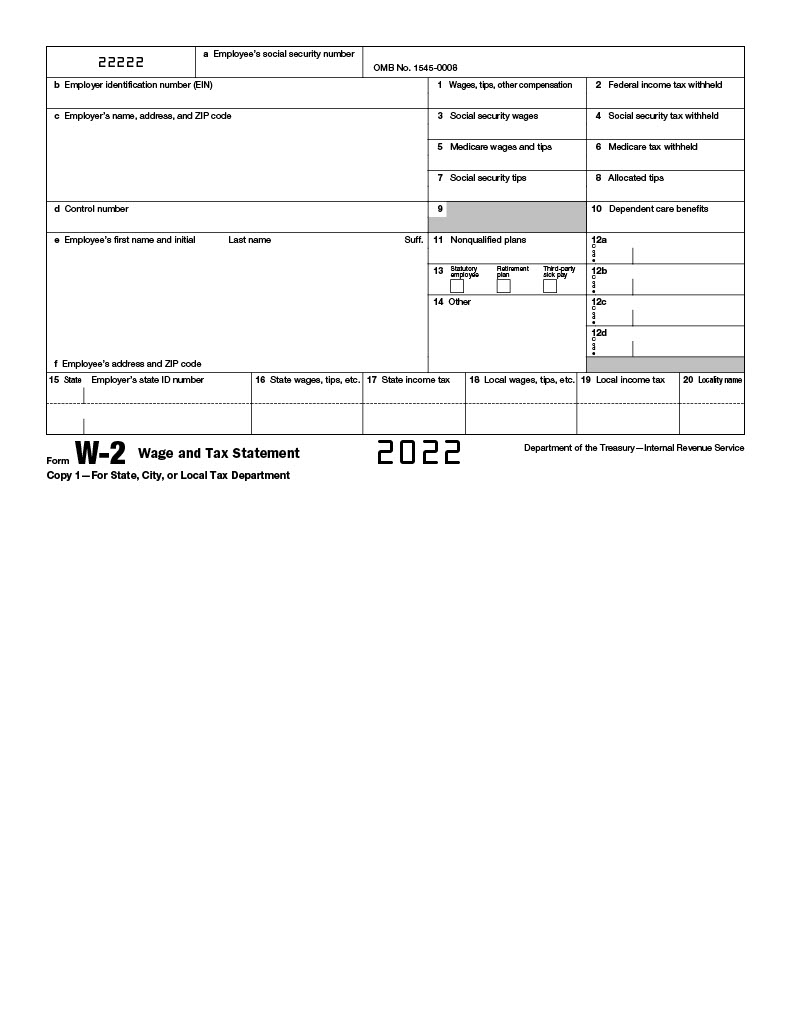 IRS W-2 Form 2022 Printable