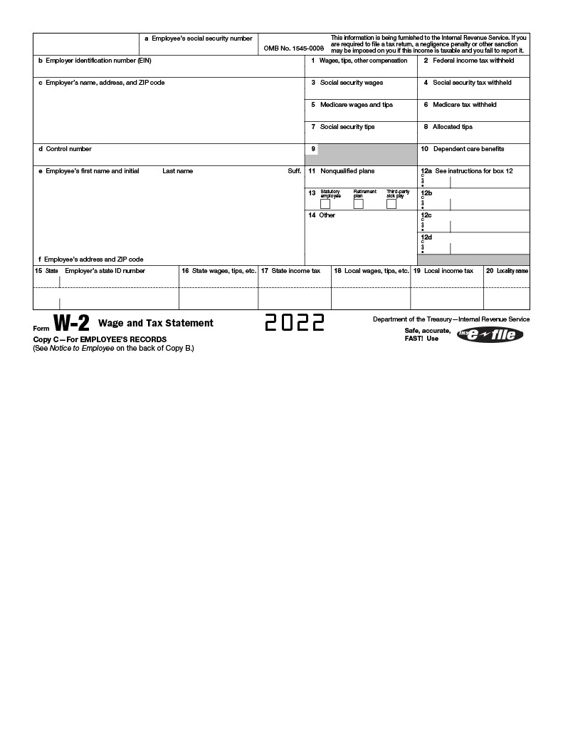 IRS W-2 Form 2022 Printable