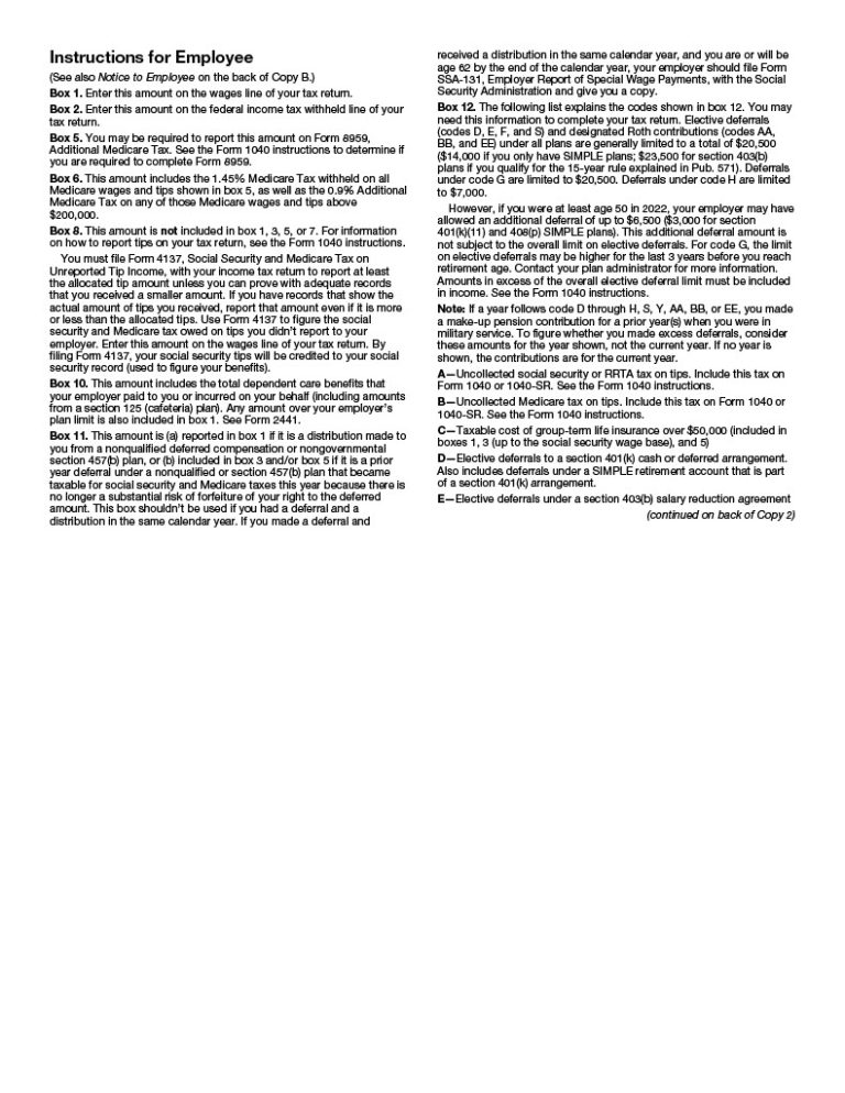 IRS W 2 Form 2022 Printable IRS Tax Forms 2024