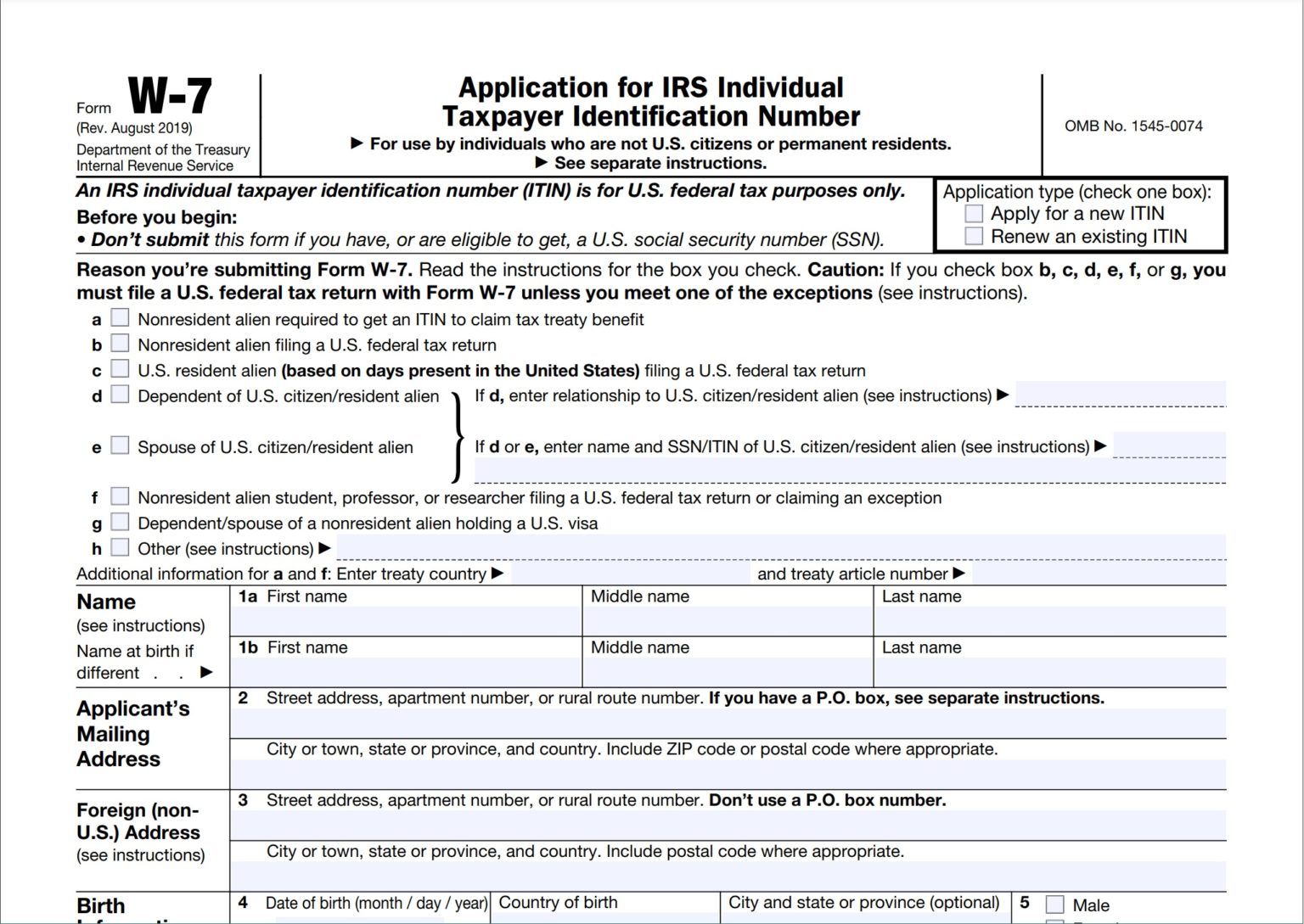 W7 Form 2023 Application for IRS ITIN IRS Tax Forms 2024
