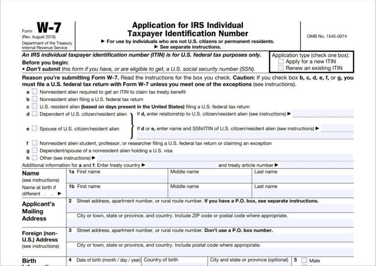 W7 Form 2023 Application for IRS ITIN IRS Tax Forms 2024