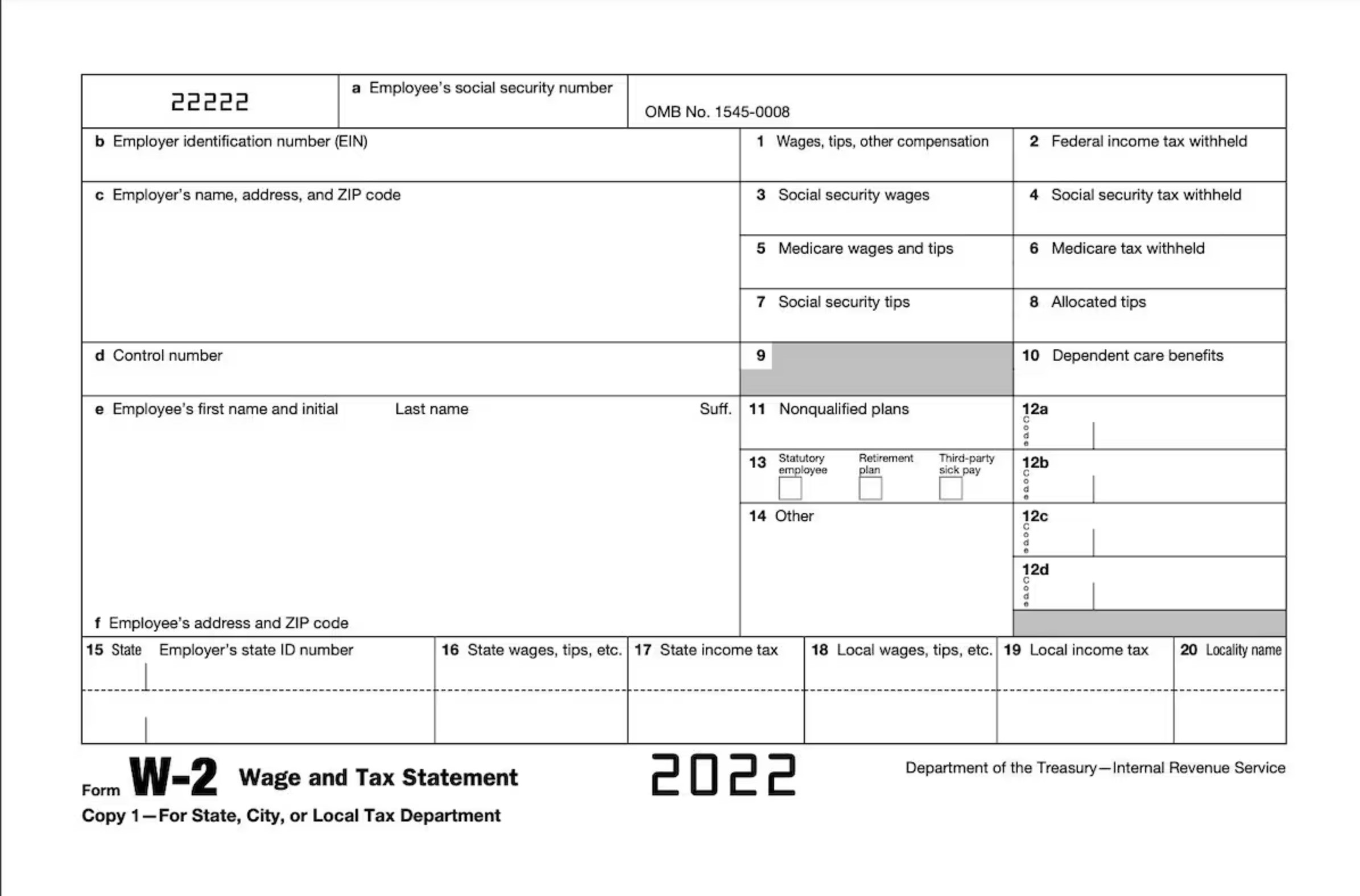 W2 Form 2022 Printable Online