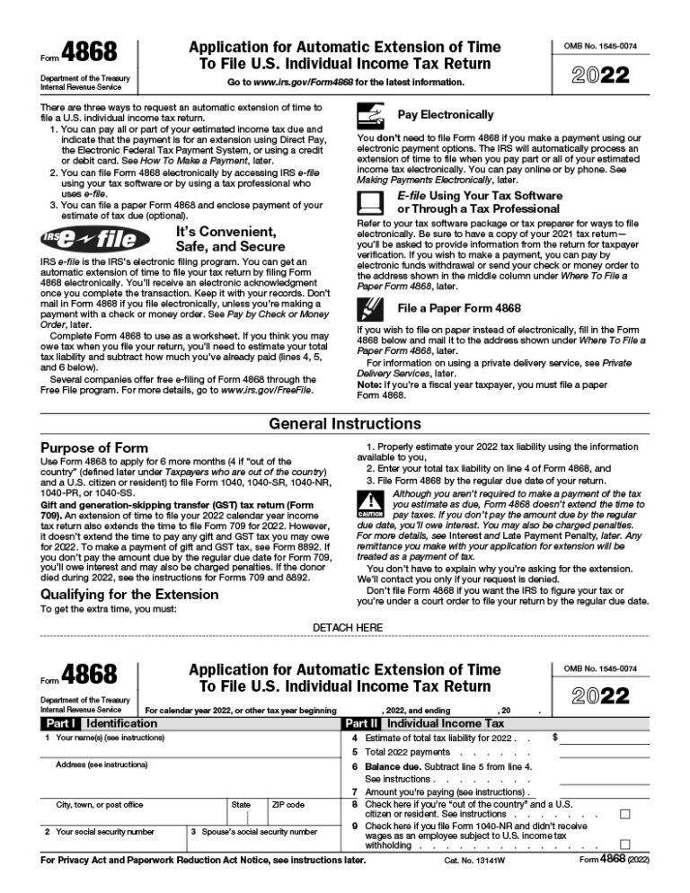 IRS form 4868 extension printable 4868 form 2023