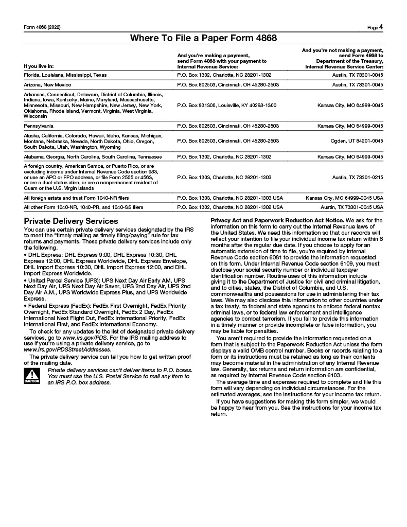 IRS Form 4868 Extension Printable 4868 Form 2023