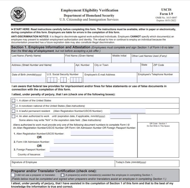 i9 Form 2023 Printable Form IRS Tax Forms 2024
