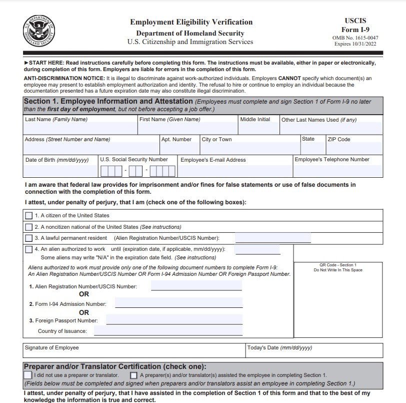 I9 Form 2023 Printable Form