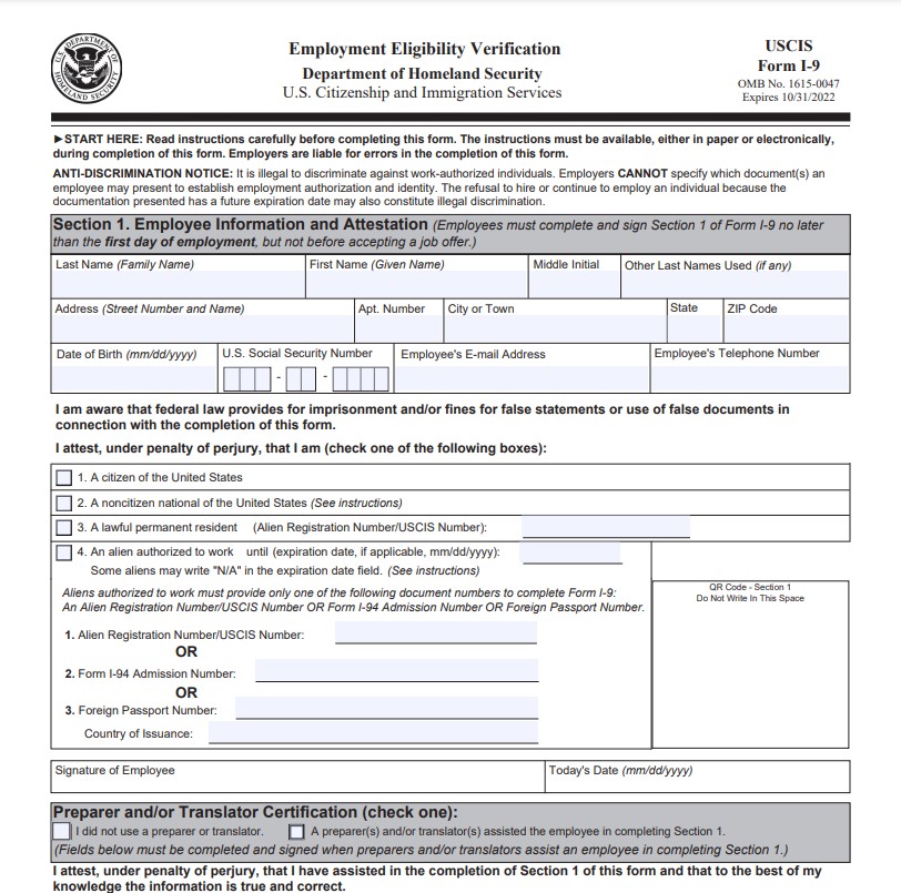 i9 Form 2023 Printable Form IRS Tax Forms 2024