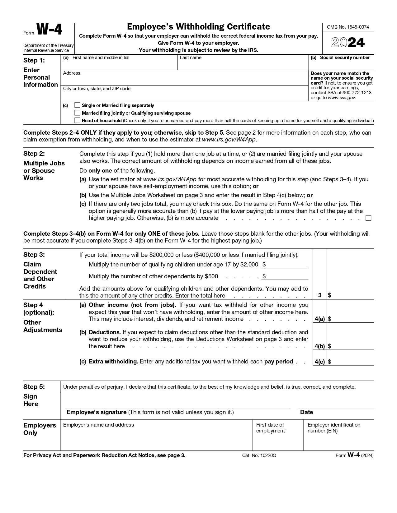 2024 W-4 Form Printable Page 1