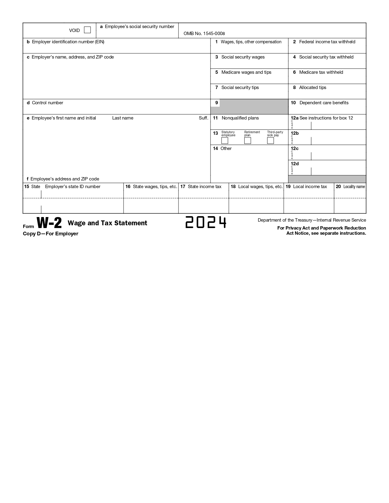 Printable Free W2 Form