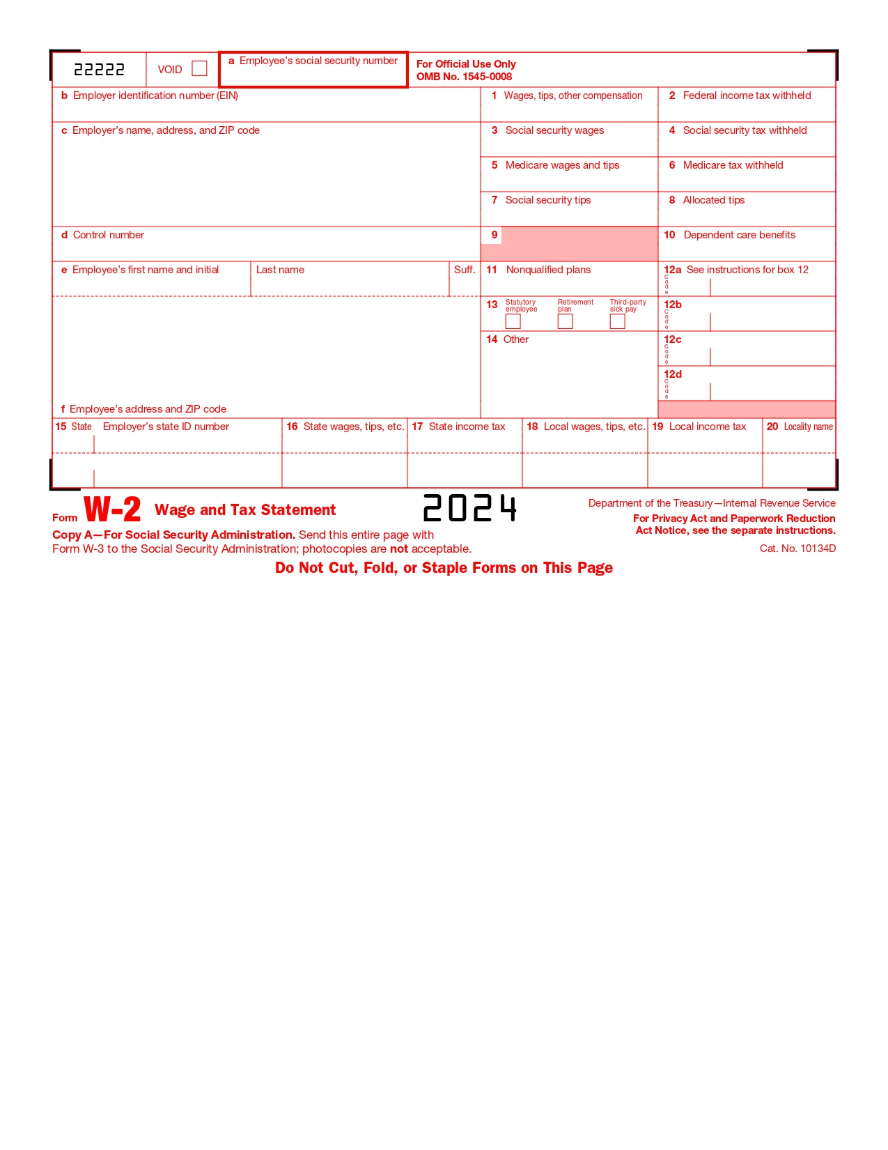 W2 Form 2024 Printable 2