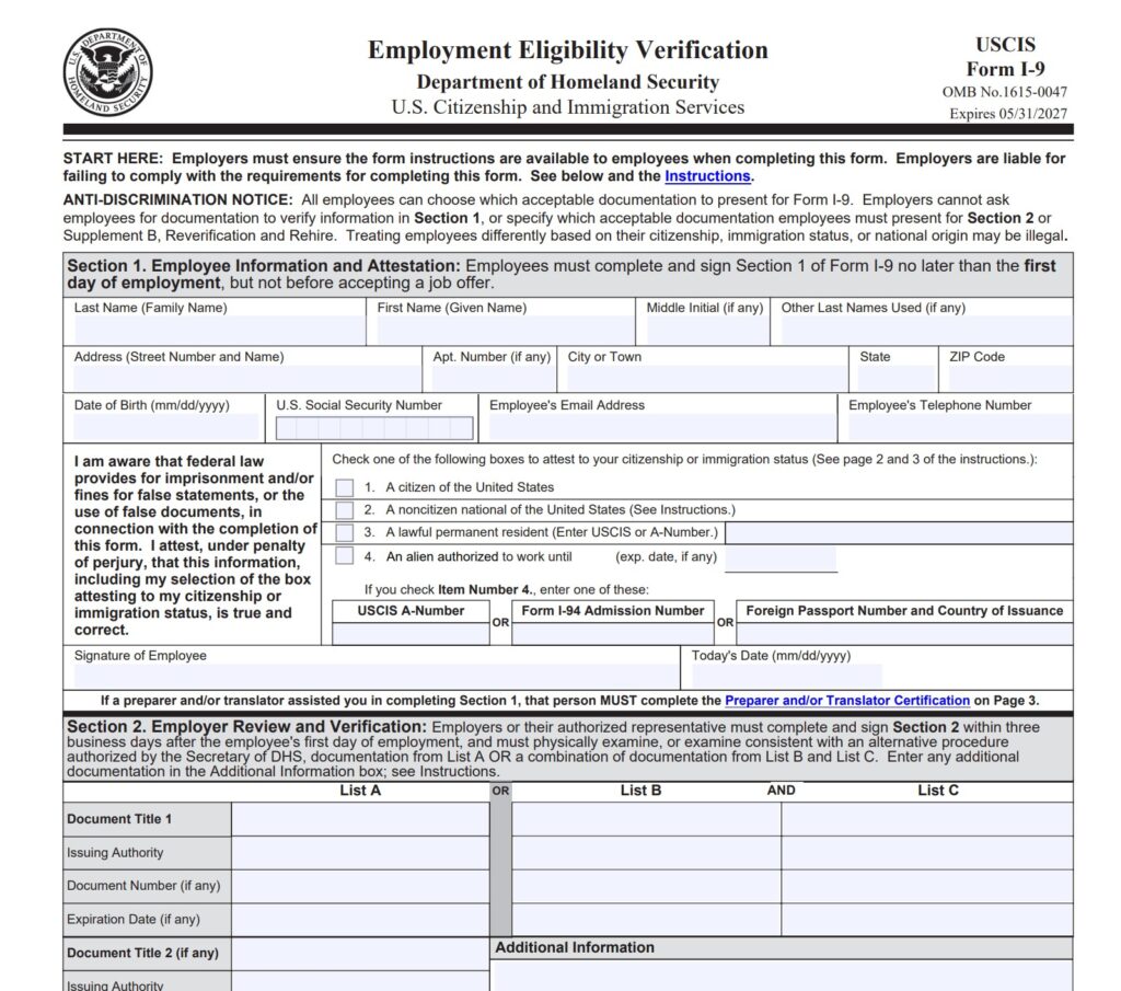 I9 Form 2026, Employment Eligibility Verification