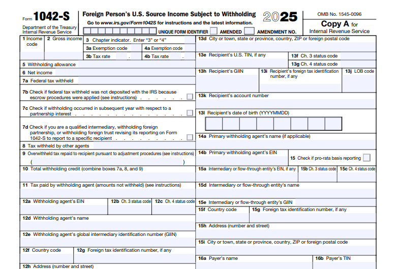 IRS Form 1042-S - Foreign Person's U.S. Source Income Subject to Withholding
