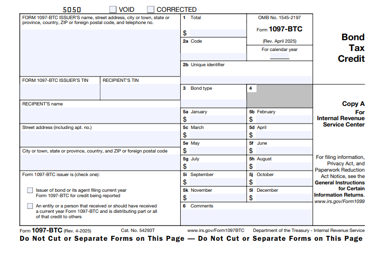 IRS Form 1097-BTC - Bond Tax Credit