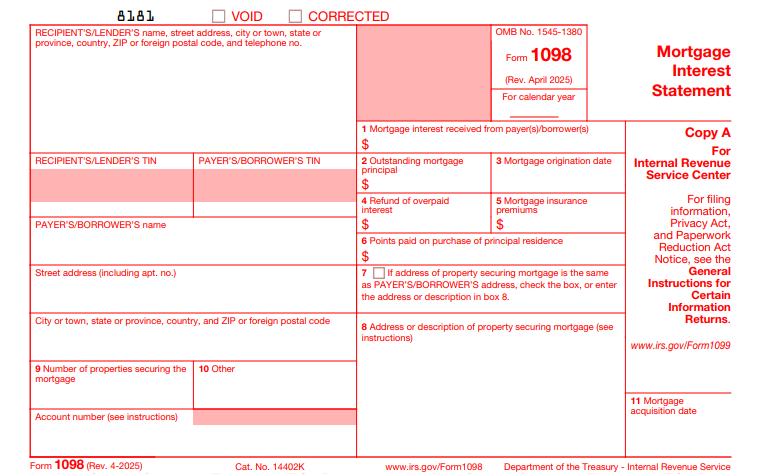 IRS Form 1098 - Mortgage Interest Statement