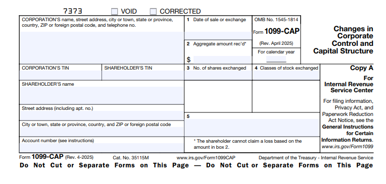 IRS Form 1099-CAP - Changes in Corporate Control and Capital Structure