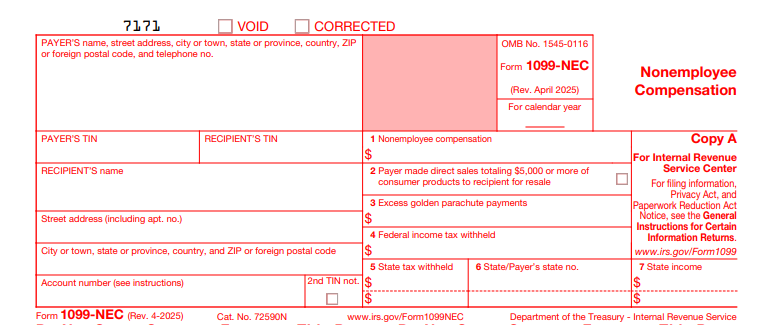 IRS Form 1099-NEC - Nonemployee Compensation