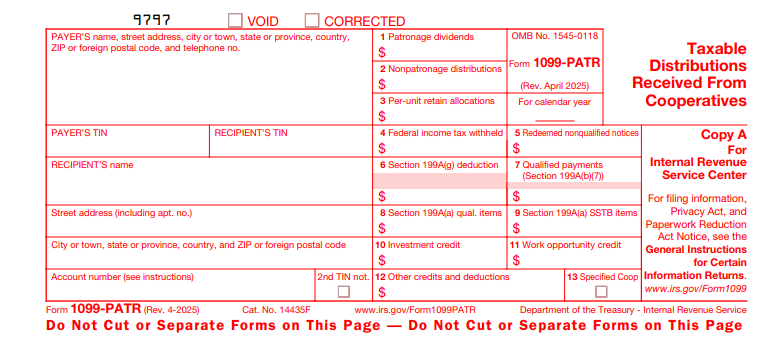 IRS Form 1099-PATR - Taxable Distributions Received From Cooperatives