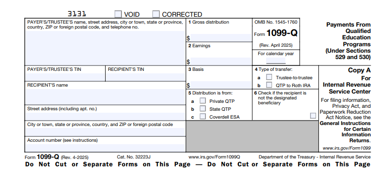 IRS Form 1099-Q - Payments from Qualified Education Programs (Under Sections 529 and 530)