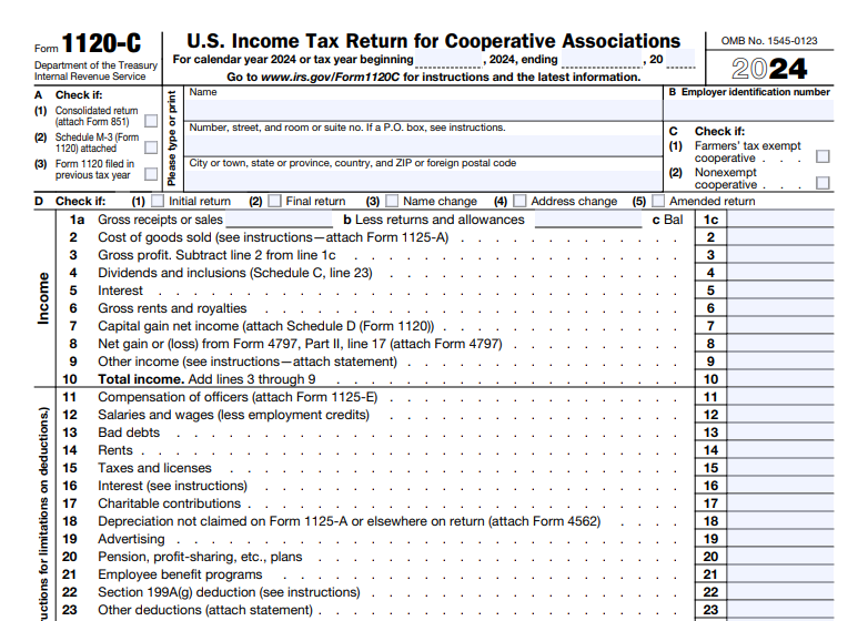 IRS Form 1120-C - U.S. Income Tax Return for Cooperative Associations