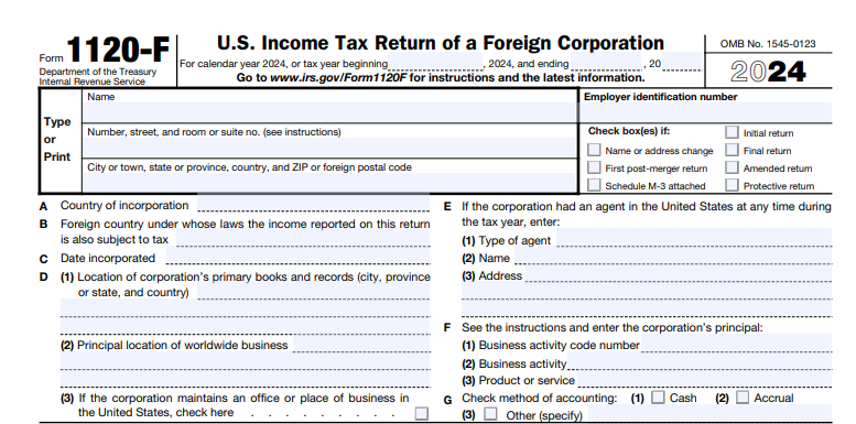 IRS Form 1120-F - U.S. Income Tax Return of a Foreign Corporation