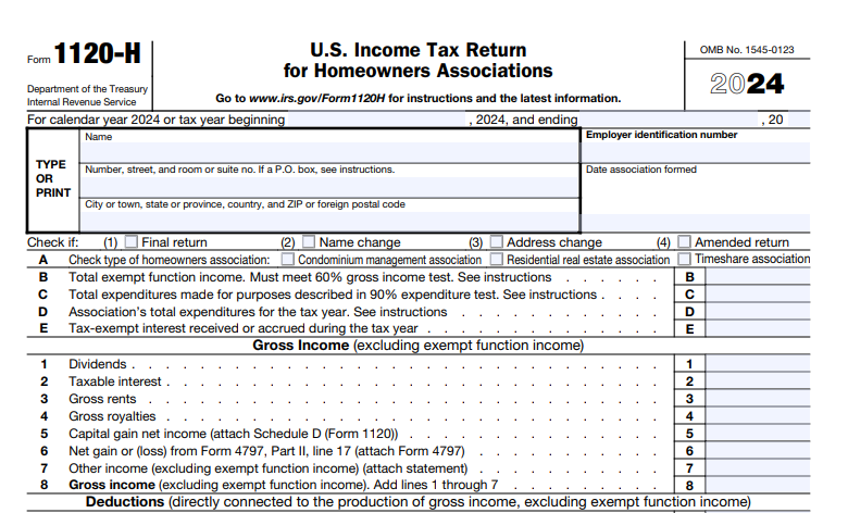 IRS Form 1120-H - U.S. Income Tax Return for Homeowners Associations