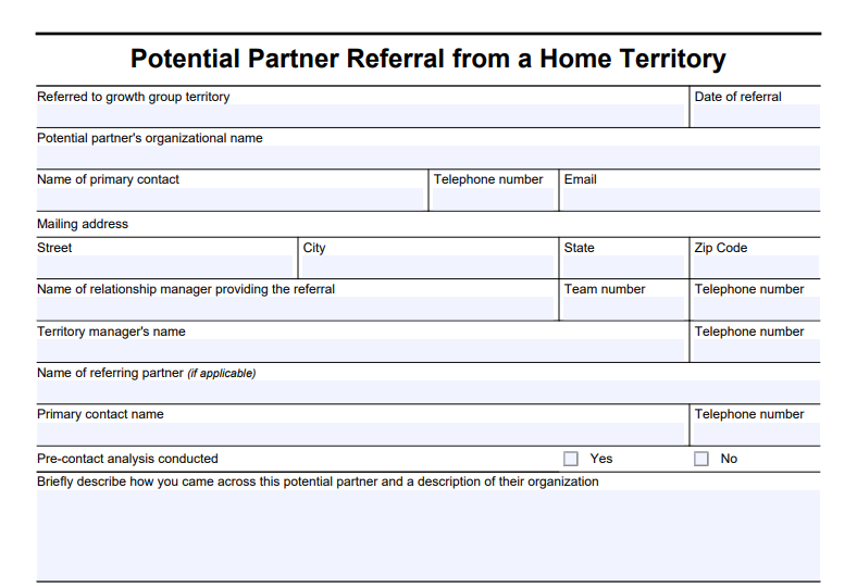 IRS Form 14310-A - Potential Partner Referral from a Home Territory