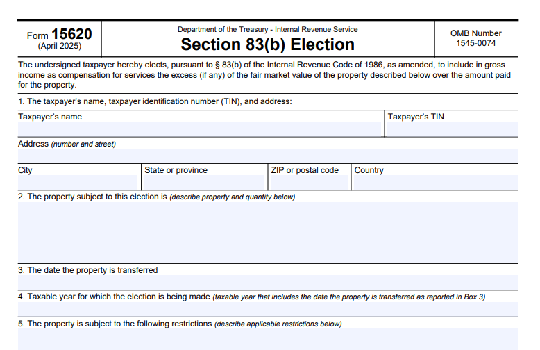 IRS Form 15620 - Section 83(b) Election