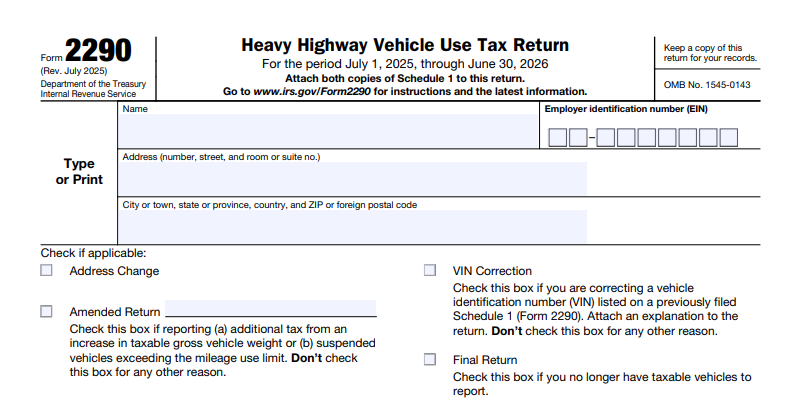 IRS Form 2290 - Heavy Highway Vehicle Use Tax Return