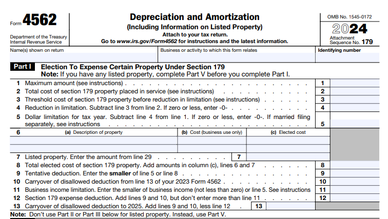 IRS Form 4562 - Depreciation and Amortization (Including Information on Listed Property)