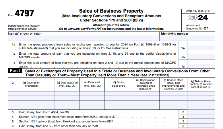 IRS Form 4797 - Sales of Business Property