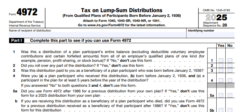 IRS Form 4972 - Tax on Lump-Sum Distributions