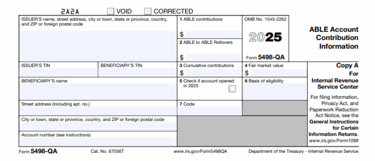 IRS Form 5498-QA - ABLE Account Contribution Information