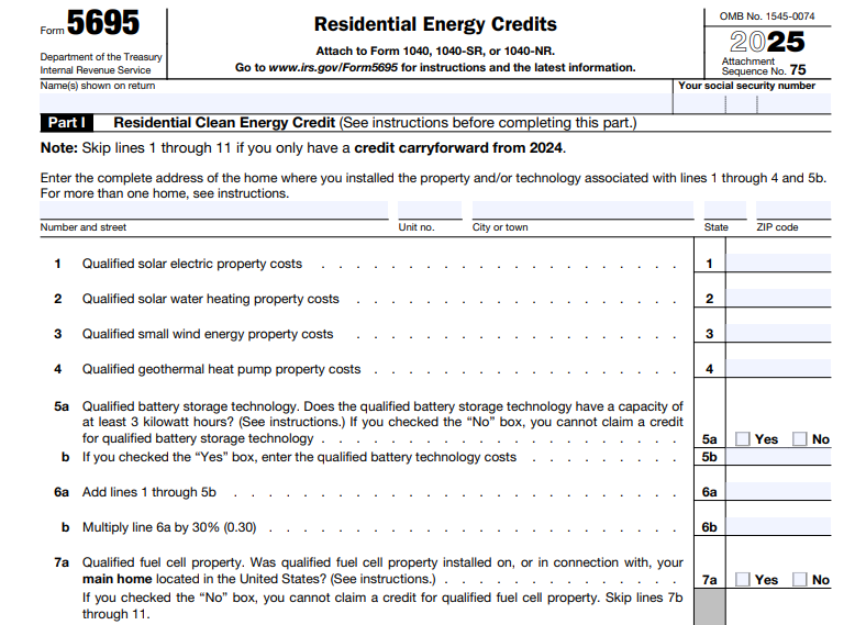 IRS Form 5695 - Residential Energy Credit