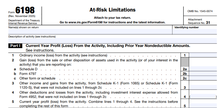 IRS Form 6198 - At-Risk Limitations