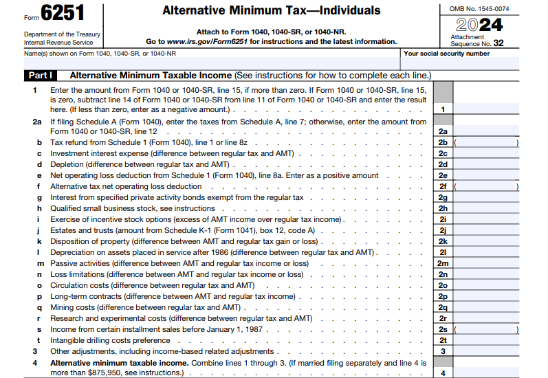 IRS Form 6251 - Alternative Minimum Tax - Individuals