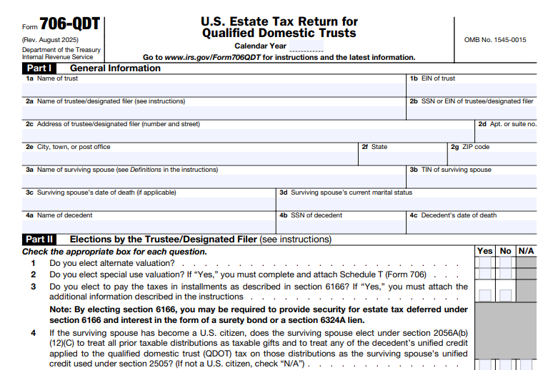 IRS Form 706-QDT - U.S. Estate Tax Return for Qualified Domestic Trusts