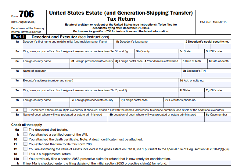 IRS Form 706 - United States Estate (and Generation-Skipping Transfer) Tax Return