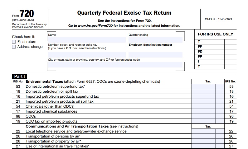 IRS Form 720 - Quarterly Federal Excise Tax Return