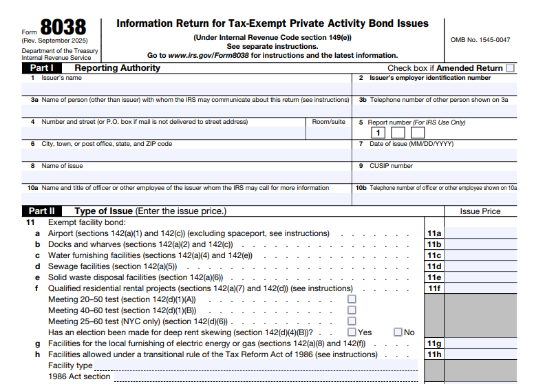 IRS Form 8038 - Information Return for Tax-Exempt Private Activity Bond Issues