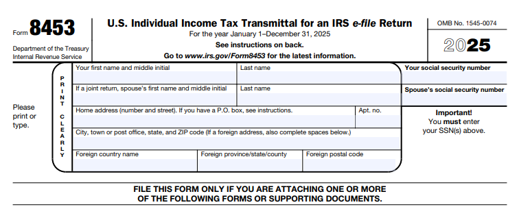 IRS Form 8453 - U.S. Individual Income Tax Transmittal for an IRS e-file Return