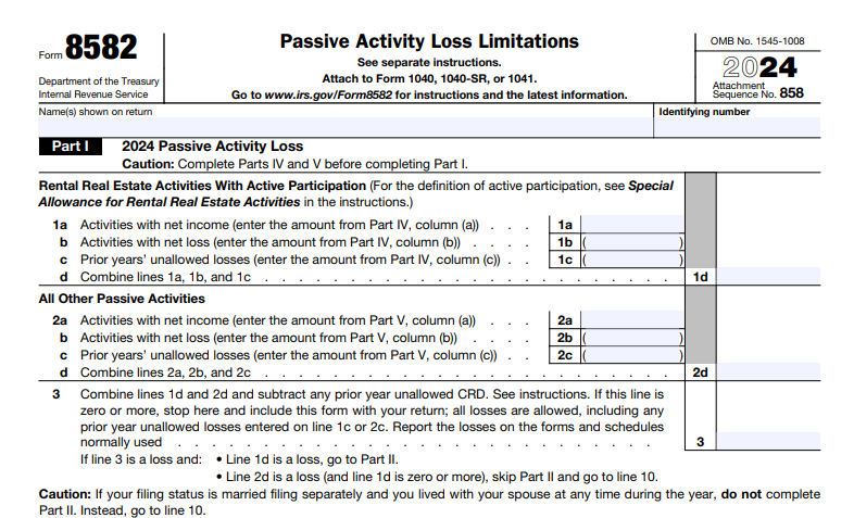 IRS Form 8582 - Passive Activity Loss Limitations