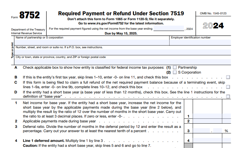 IRS Form 8752 - Required Payment or Refund Under Section 7519
