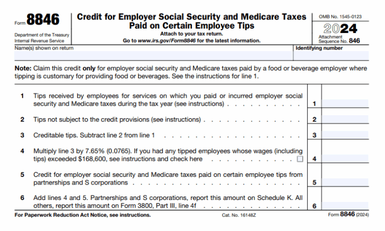 IRS Form 8846 - Credit for Employer Social Security
