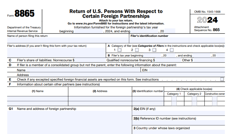 IRS Form 8865 - Return of U.S. Persons With Respect to Certain Foreign Partnerships