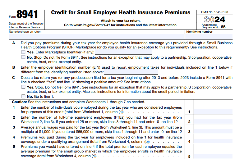 IRS Form 8941 - Credit for Small Employer Health Insurance Premiums